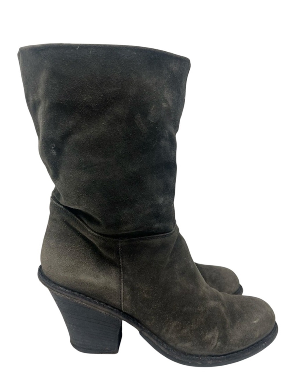 Fiorentini + Baker Mid Calf Suede Boots Size 8 Taupe Grey Gray Italian Heels 38